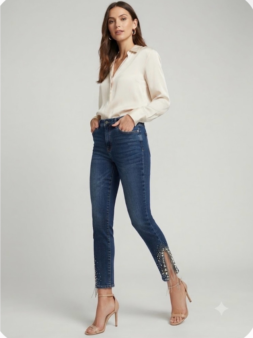 NWT Melanie Lyne Embellished Slit Ankle Jeans - Size 6
